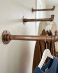 Aged Copper Wall-Mounted Clothes Rail with Shelf