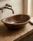 Aged Copper Vessel sink Bathroom, Hammered Oval Bathroom Sink