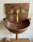 Hammered Copper Wall-Mounted Bathroom Sink with Backplate
