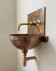 Hammered Copper Wall-Mounted Bathroom Sink with Backplate