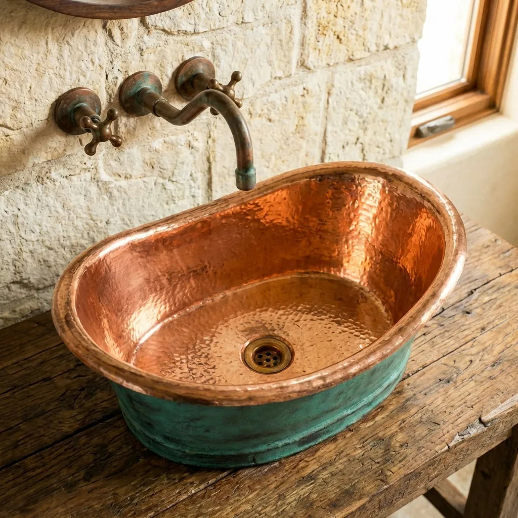Aged Copper Vessel Sink Tub Style, Oxidized Copper Sink Bathroom