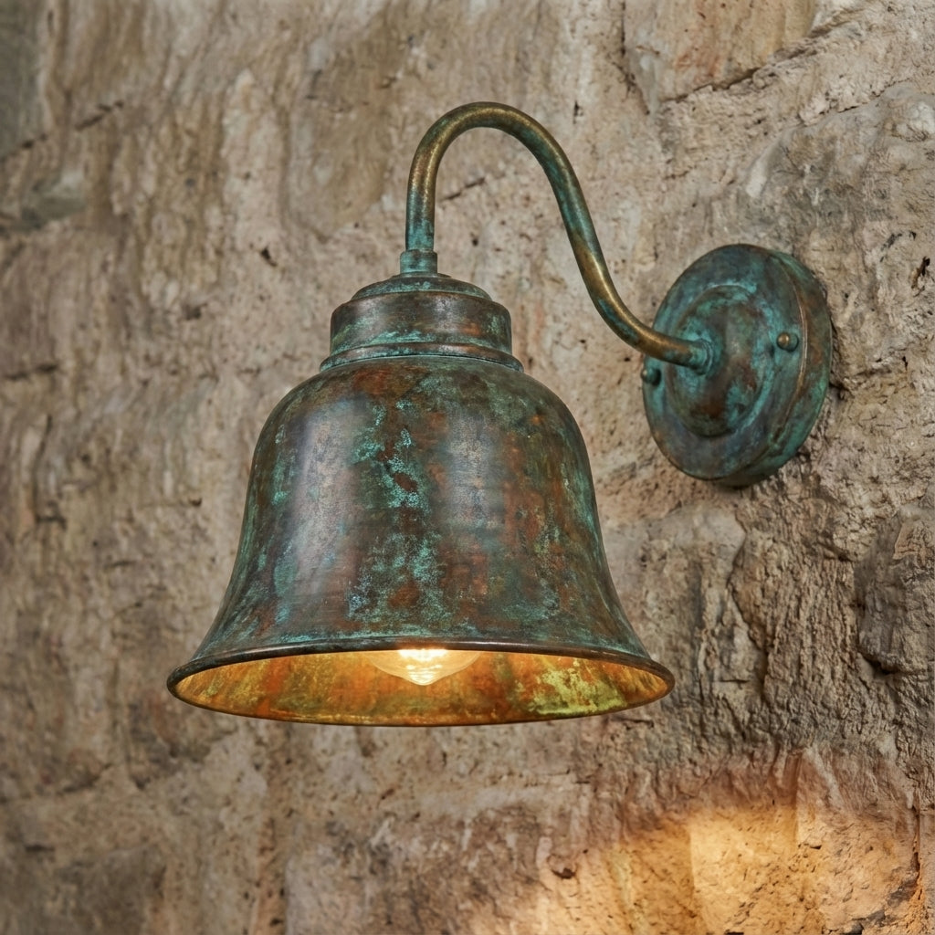 Verdigris Copper Gooseneck Wall Sconce – Rustic Outdoor Barn Light