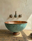 Oxidized Copper vessel sink Bathroom, Green Copper Wash Basin Sink Bathroom