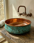 Handmade Copper Patina Bathroom Vessel Sink ,Round Vessel sinks for bathroom