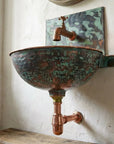 Oxized Copper Wall Hung Sink Bathroom With BackPlate