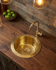 Hammered Unlacquered Brass Round Bar Sink, Round Solid Brass Sink including drain