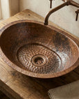 Aged Copper Vessel sink Bathroom, Hammered Oval Bathroom Sink