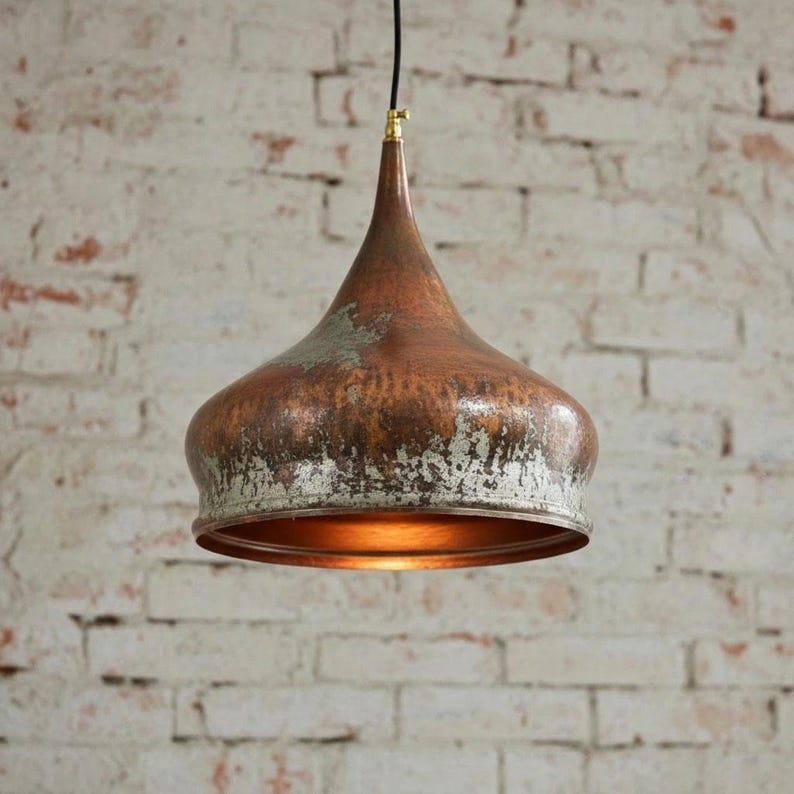 Handmade Oxidized Copper Pendant Lights – Rustic Onion Ceiling Lights (Set of 3)