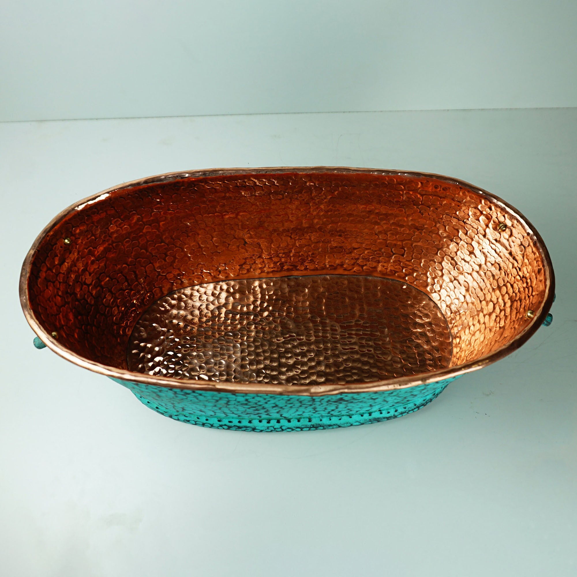 Large Oval Copper Beverage Tub with Handles , Copper Ice Bucket