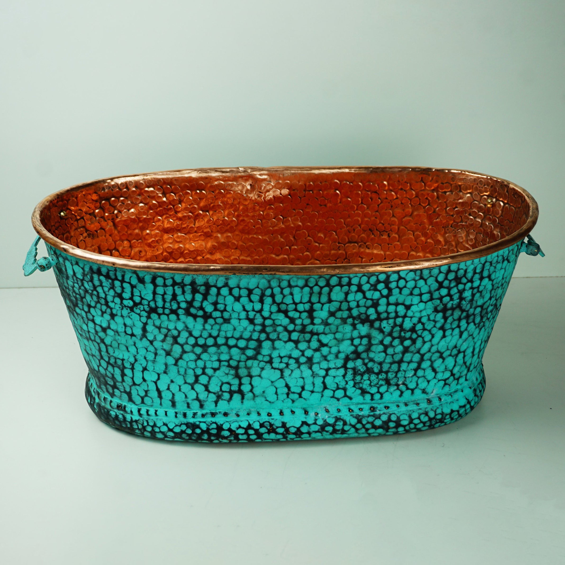 Large Oval Copper Beverage Tub with Handles , Copper Ice Bucket
