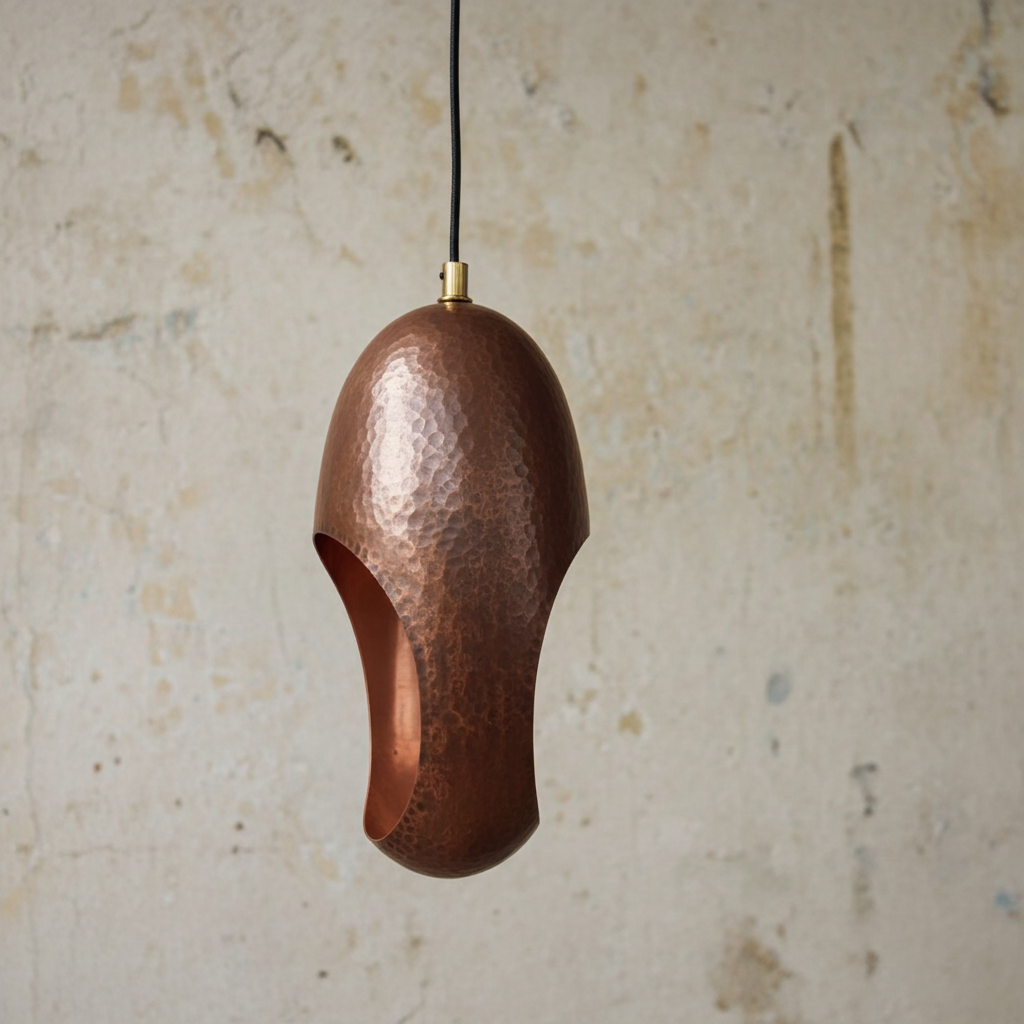 Rustic farmhouse copper pendant light with hammered texture