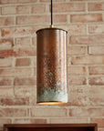 Tall Aged Copper Cylinder Pendant 