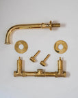 Unlacquered Brass Wall Mount Bathroom Faucet with Lever Handle