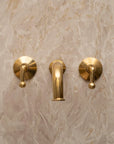 Unlacquered Brass Wall Mount Bathroom Faucet with Lever Handle