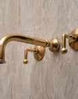 Unlacquered Brass Wall Mount Bathroom Faucet with Lever Handle