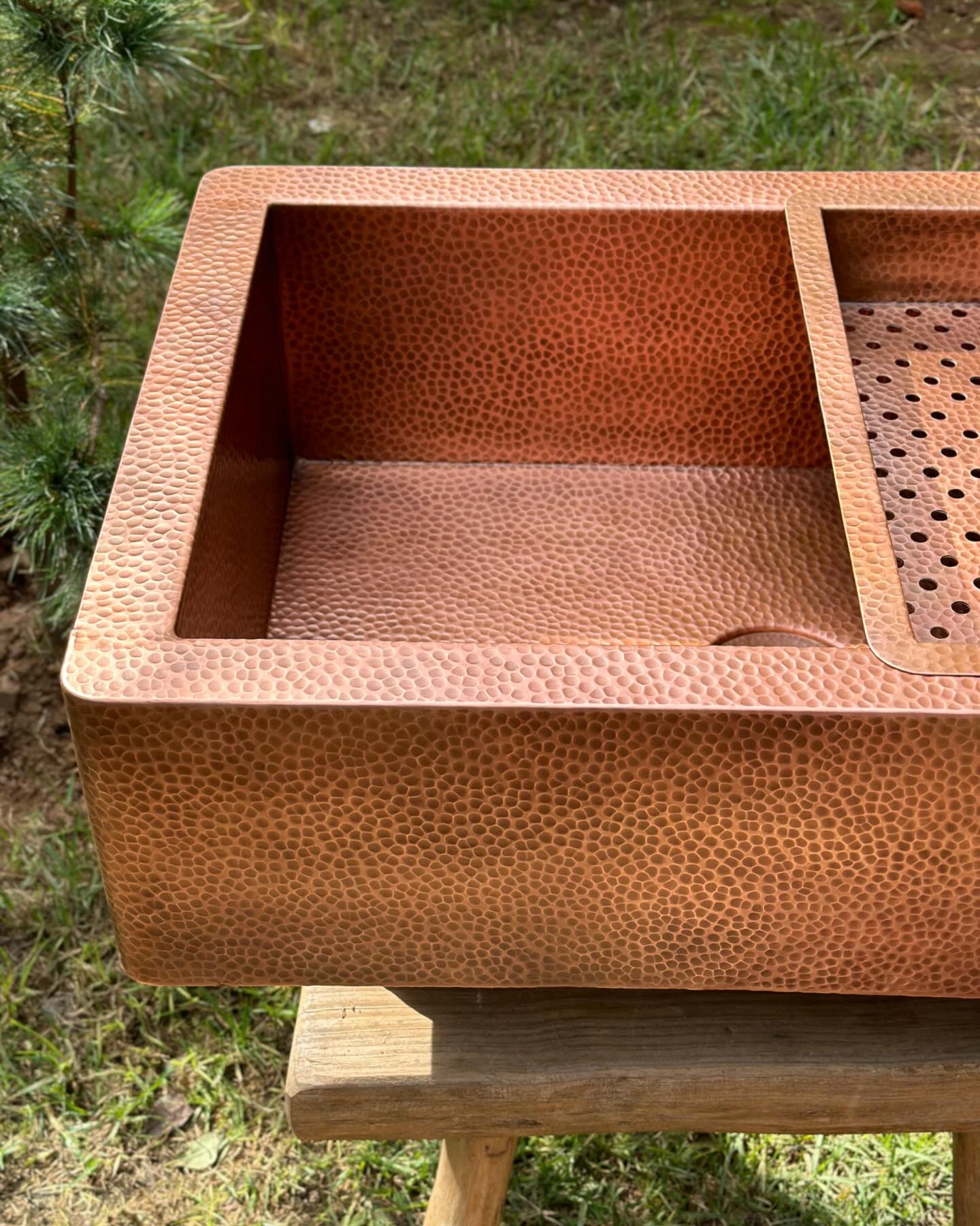 Double Wall Copper Farmhouse Kitchen sink With Drain Board