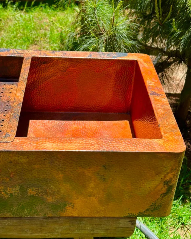 Copper Single Bowl Farmhouse Kitchen Sink With Drain Board