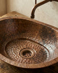 Aged Copper Vessel sink Bathroom, Hammered Oval Bathroom Sink