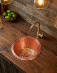 Copper Round Bar Sink, Hammered Copper Round Drum Bar Sink Including Drain