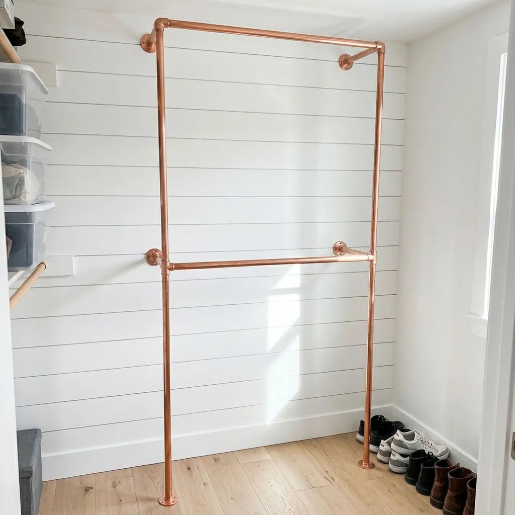 Shiny Copper wall-mounted copper closet rod – Wall-Mounted Copper Closet Rod – Holder 1