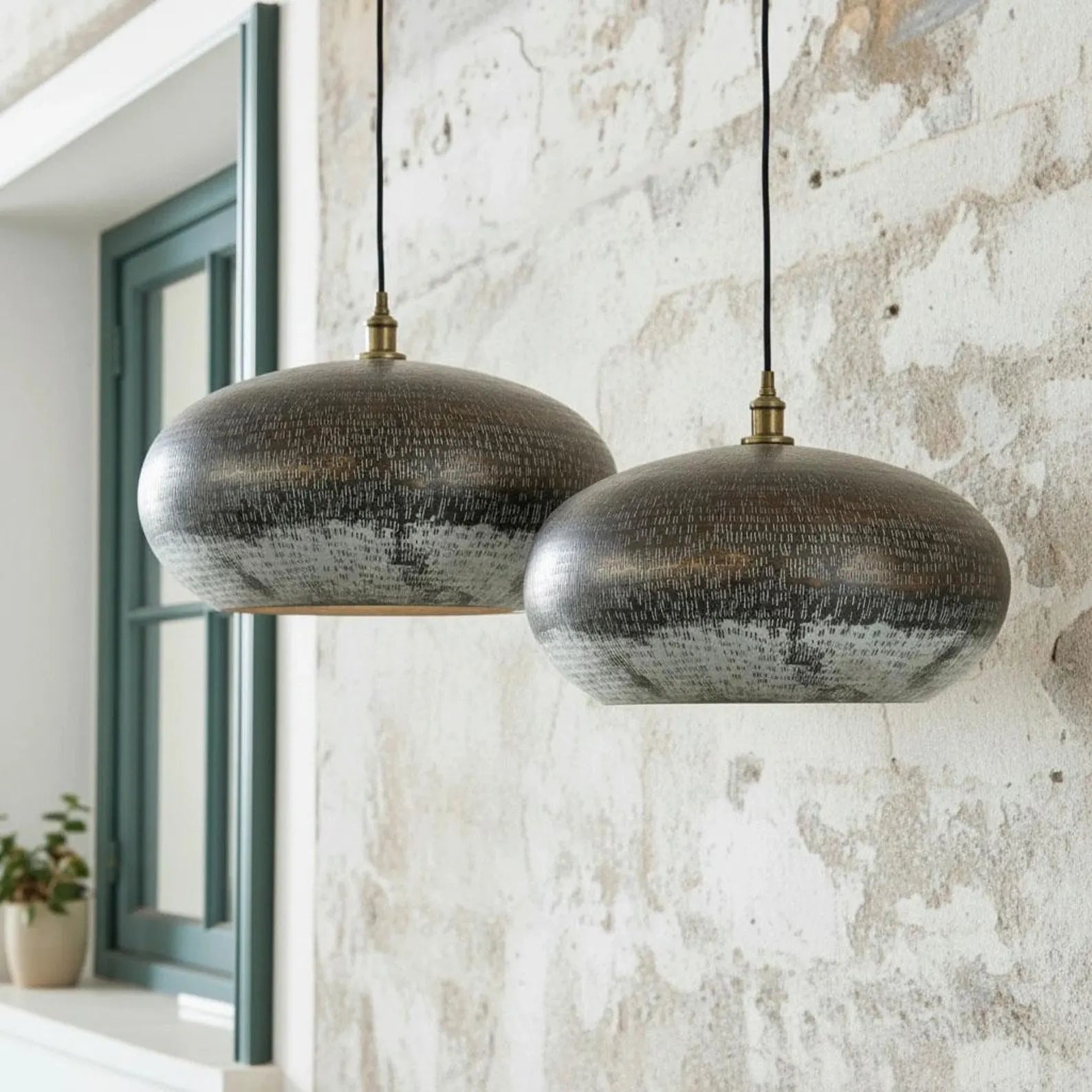 Set of 2 Oxidized Copper Dome Pendants – Handmade Modern Ceiling Lights