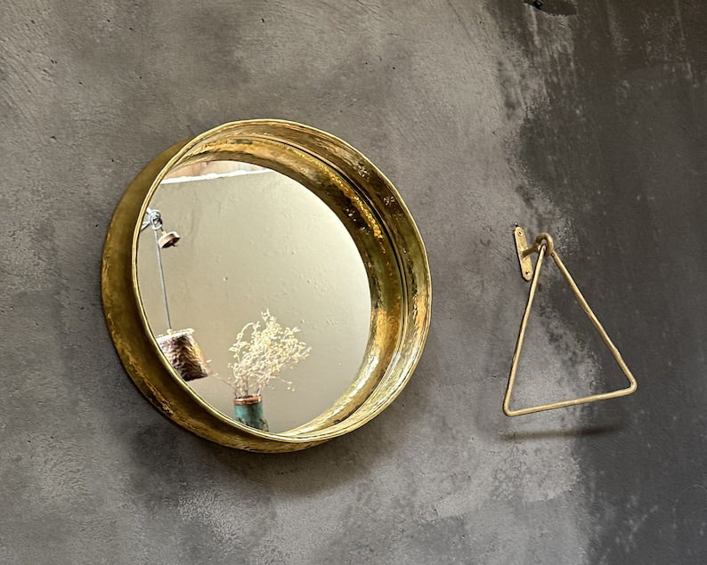 Round Brass Wall Mirror, Antique Brass Mirror Frame. Round Bathroom Mirror