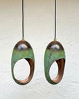 Set of 2 Green Patina Copper Pendants – Handmade Sculptural Island Lights
