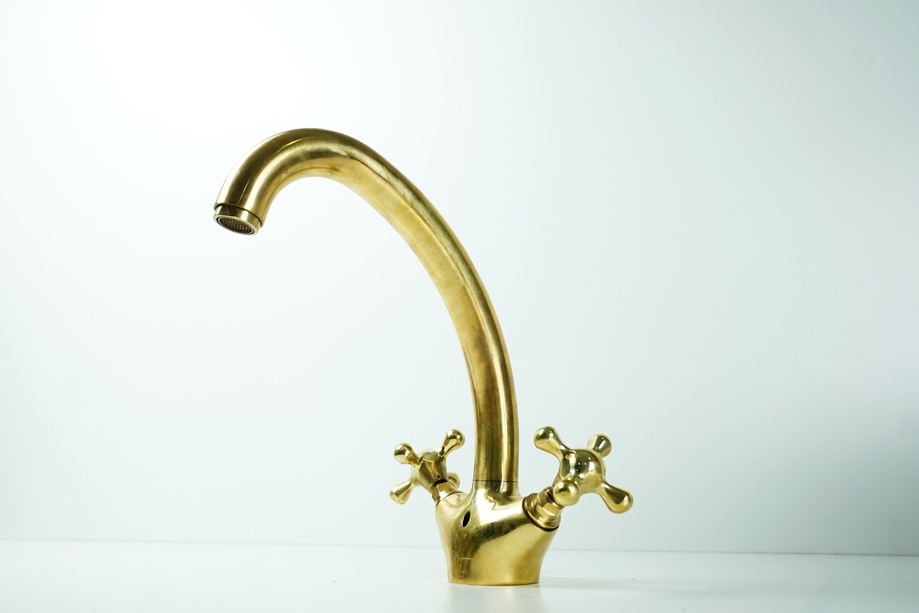 Solid Brass Faucet Gooseneck Sink Bathroom