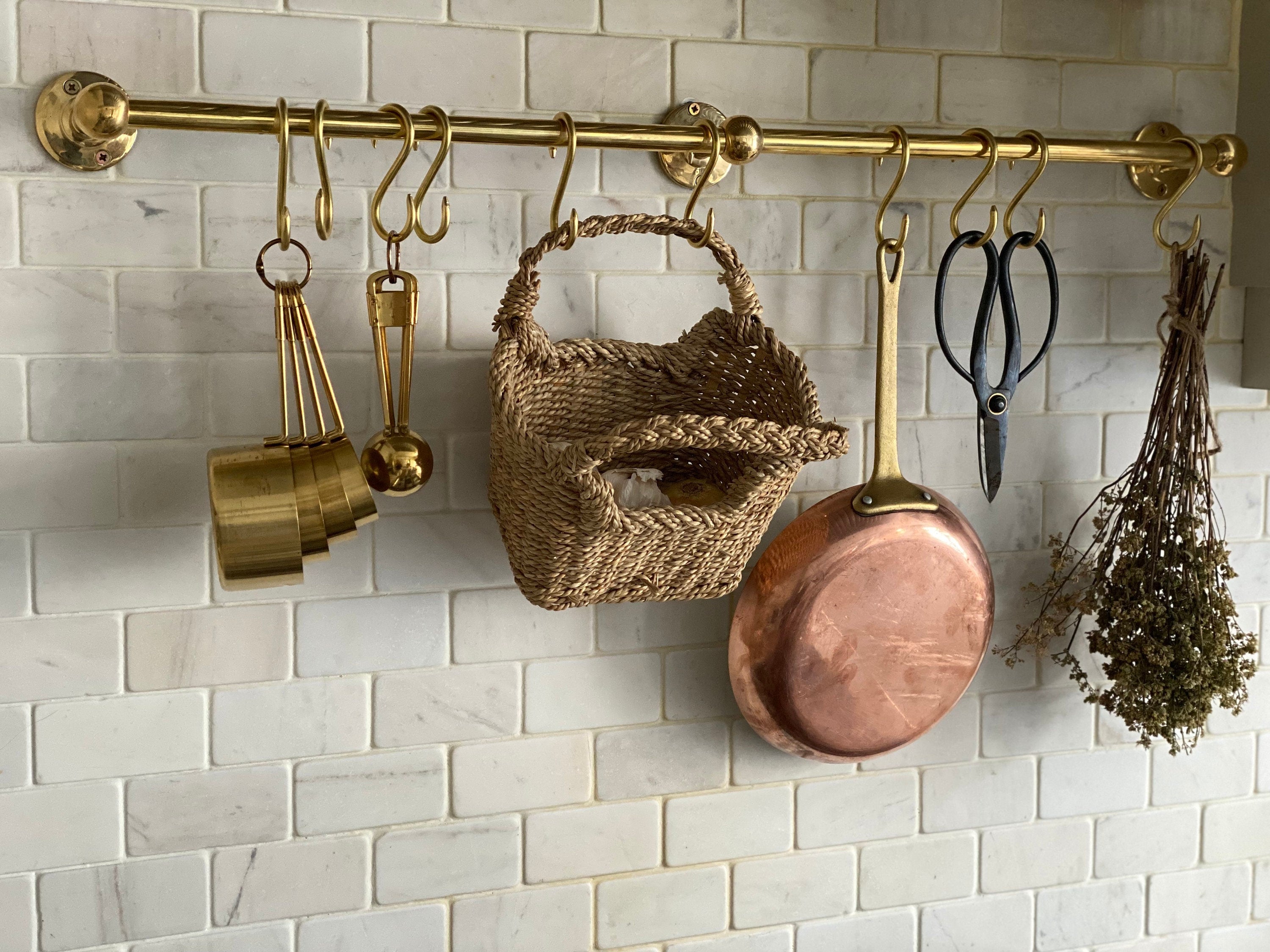 brass wall pot rack