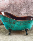 Copper Green Patina Soaking Tub, Copper Clawfoot Bathtub With Black Solid Brass Feet.