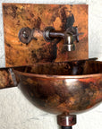 Handcrafted fired copper wall-mounted bathroom sink with mixer faucet