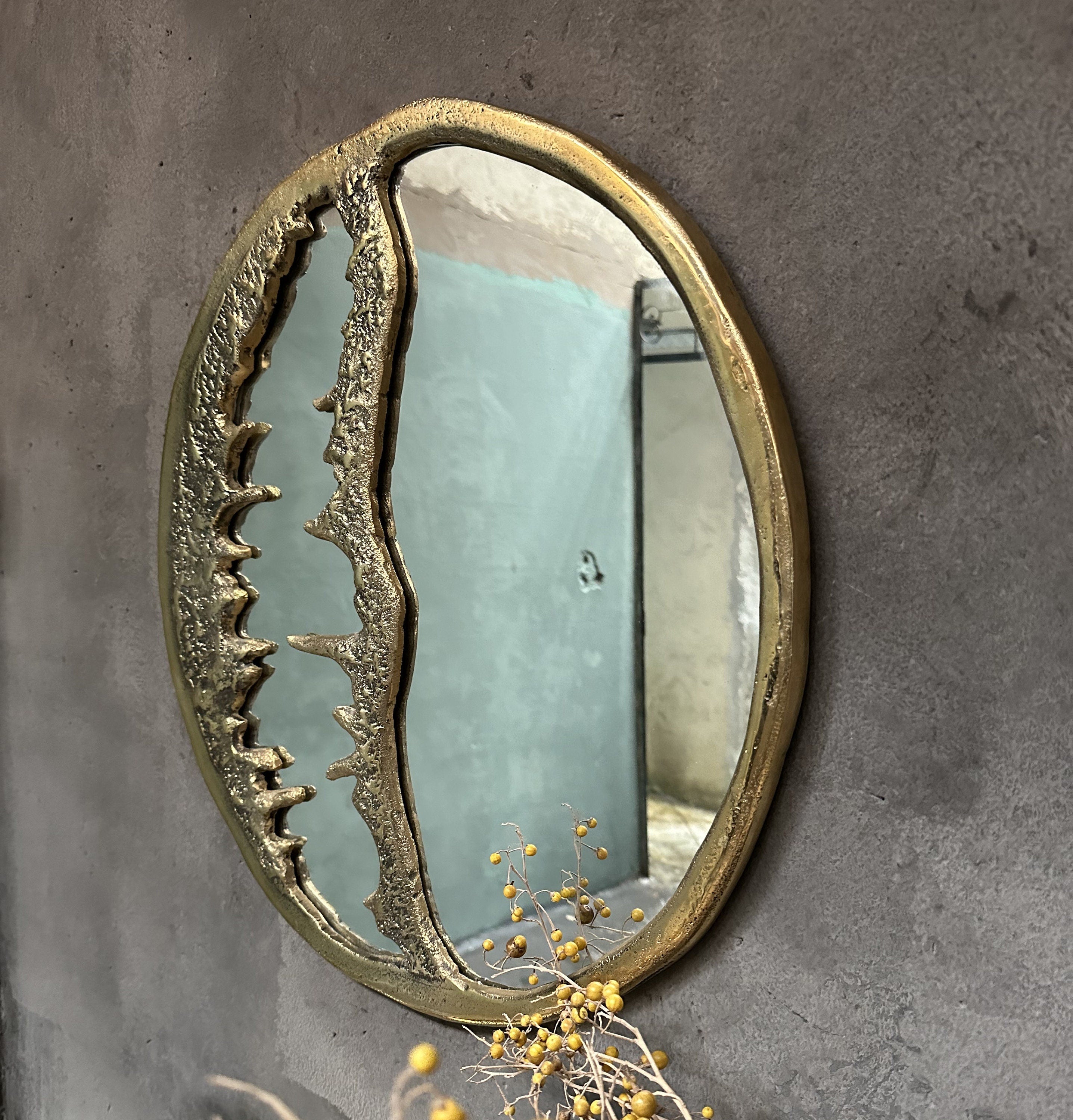 Solid Brass Round Wall Mirror, Round Brass Bathroom Mirror