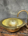 Handcrafted Round Brass Drop in Sink  ,Round Hammered Brass Bathroom Sink