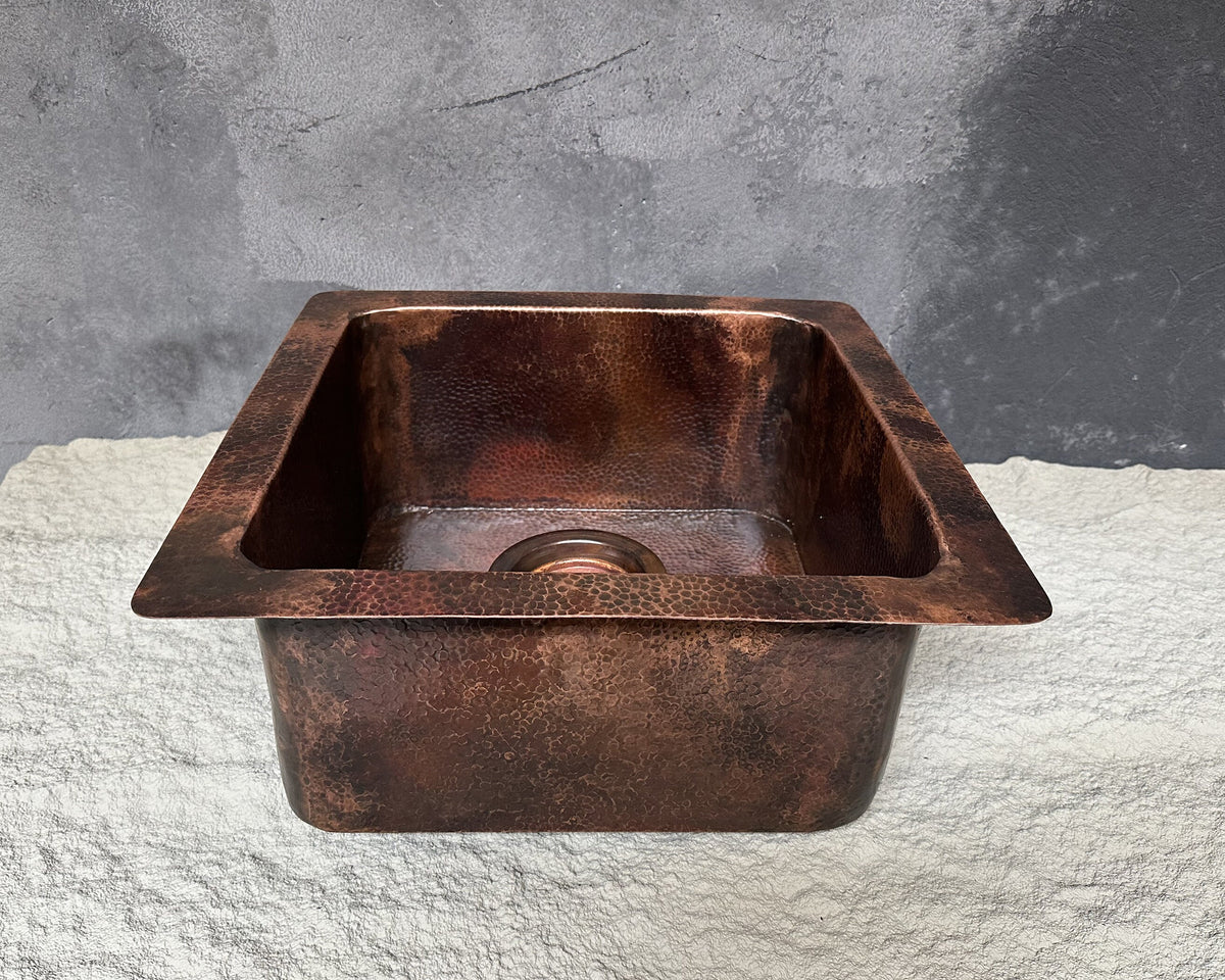 Undermount Copper Sink – Aged Square Single Basin – CopperKesh
