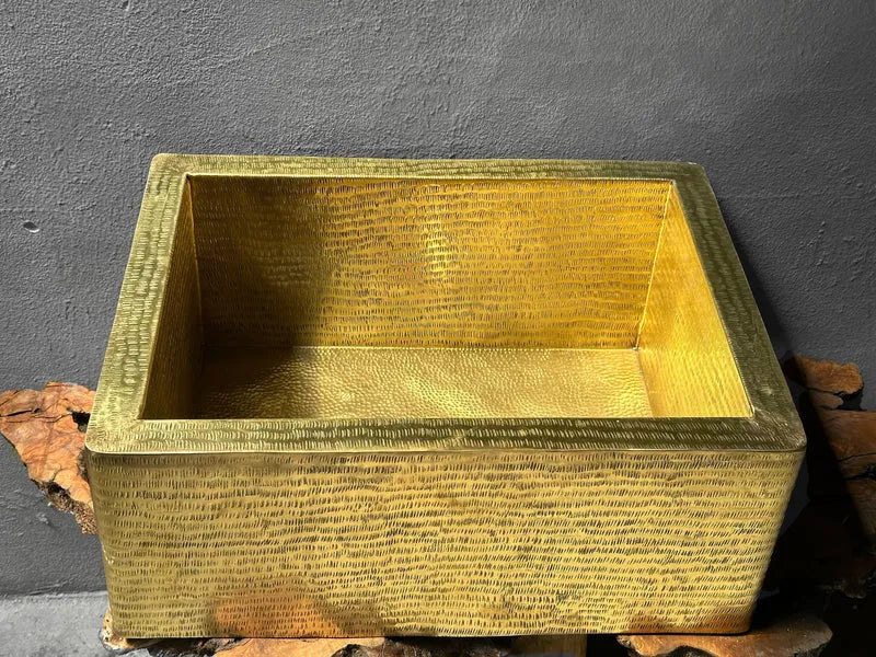 Hammered Brass Farmhouse Sink, Solid Unlacquered Basin