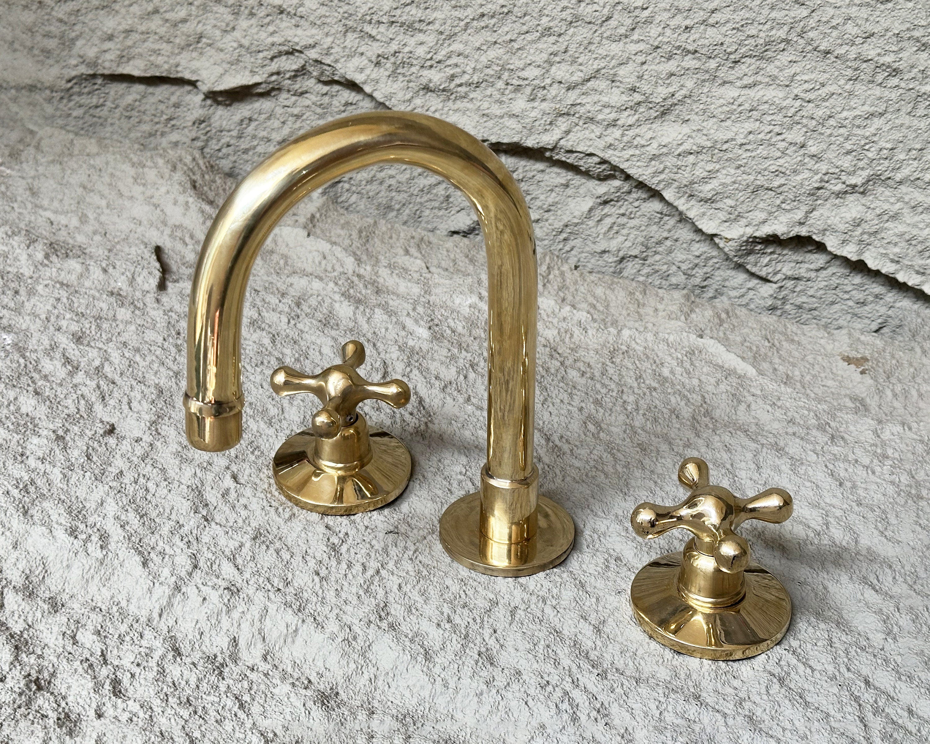 Brass Widespread Faucet – Unlacquered Cross Handle