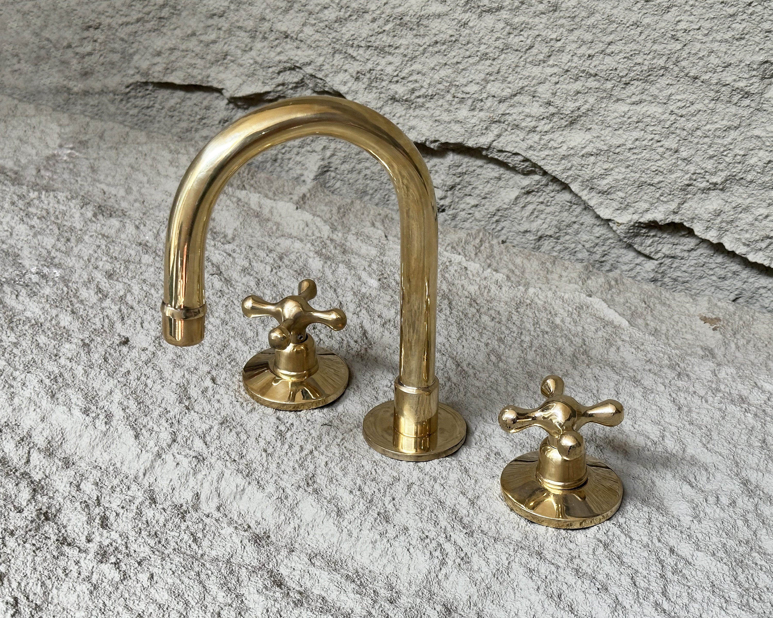 Brass Widespread Faucet – Unlacquered Cross Handle