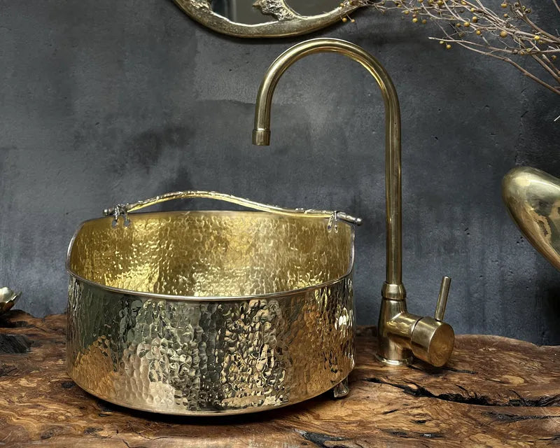 Solid Brass Vessel Sink – Hammered Bathroom Wash Basin