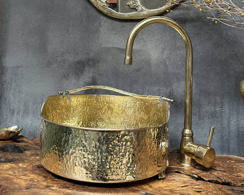 Solid Brass Vessel Sink – Hammered Bathroom Wash Basin