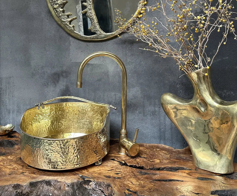 Solid Brass Vessel Sink – Hammered Bathroom Wash Basin