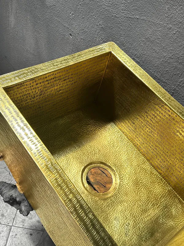 Hammered Brass Farmhouse Sink, Solid Unlacquered Basin