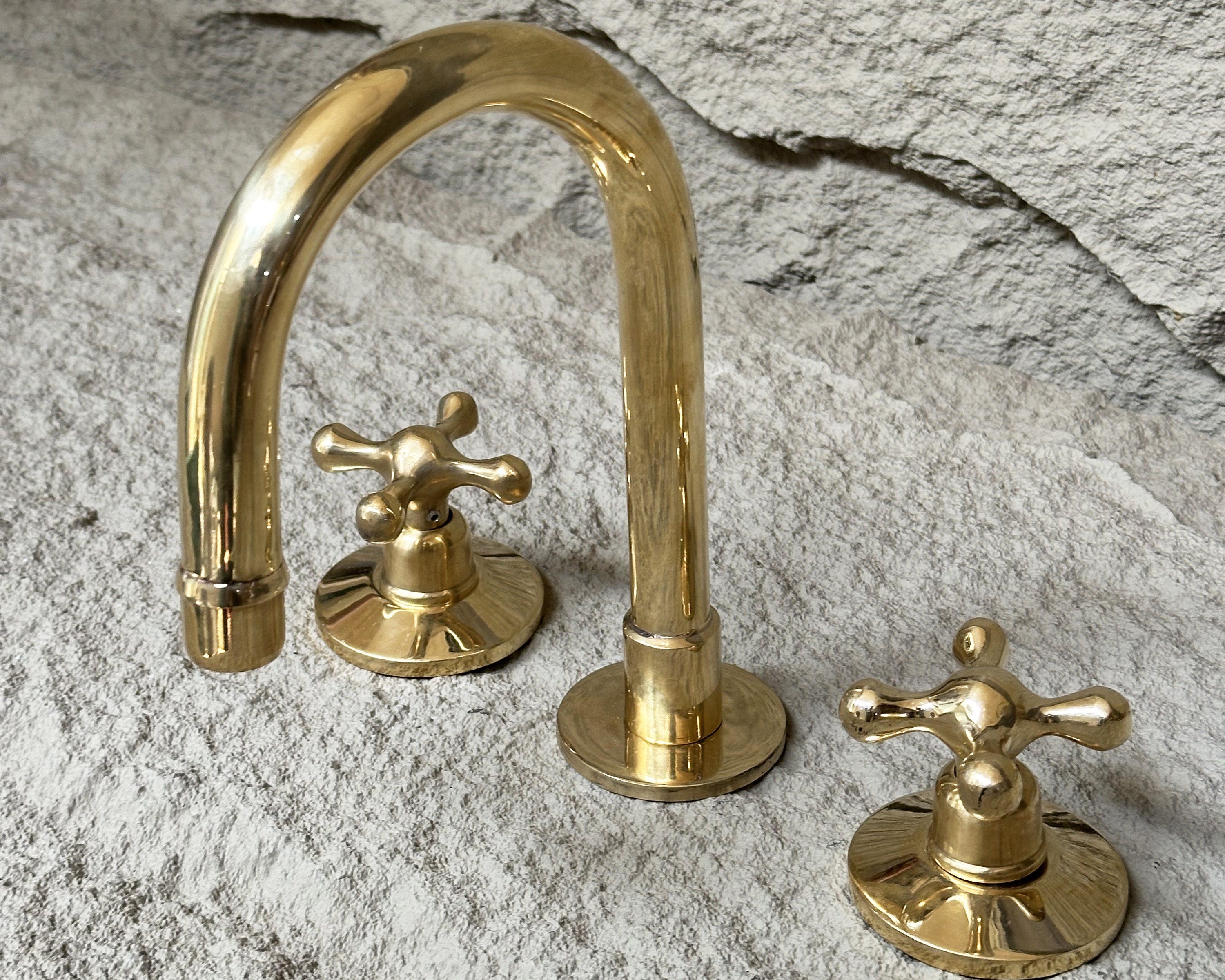 Brass Widespread Faucet – Unlacquered Cross Handle
