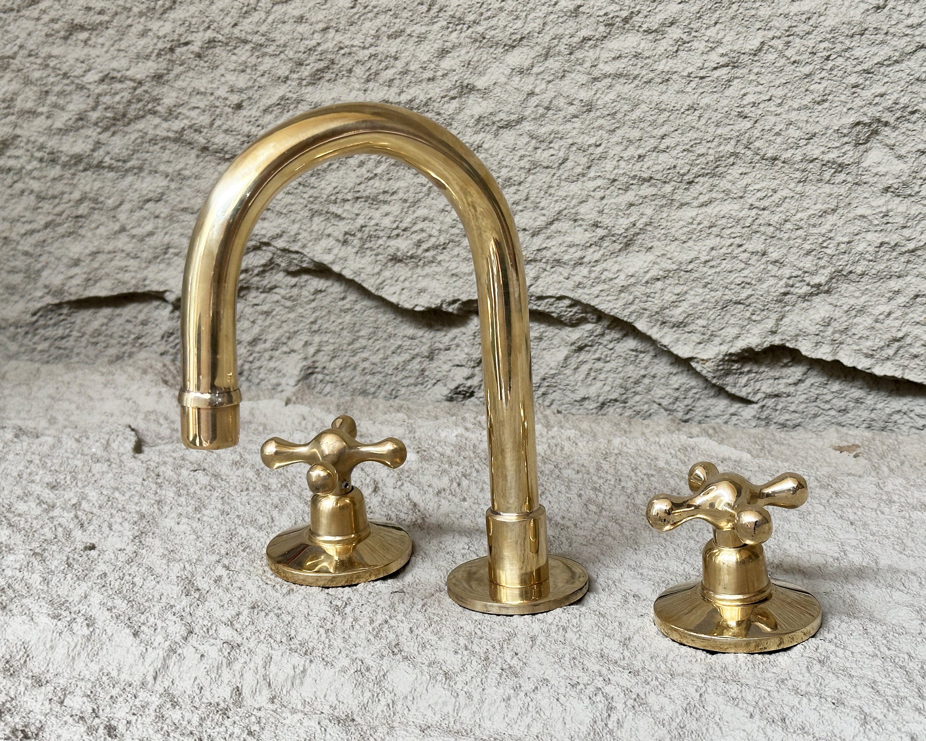 Brass Widespread Faucet – Unlacquered Cross Handle