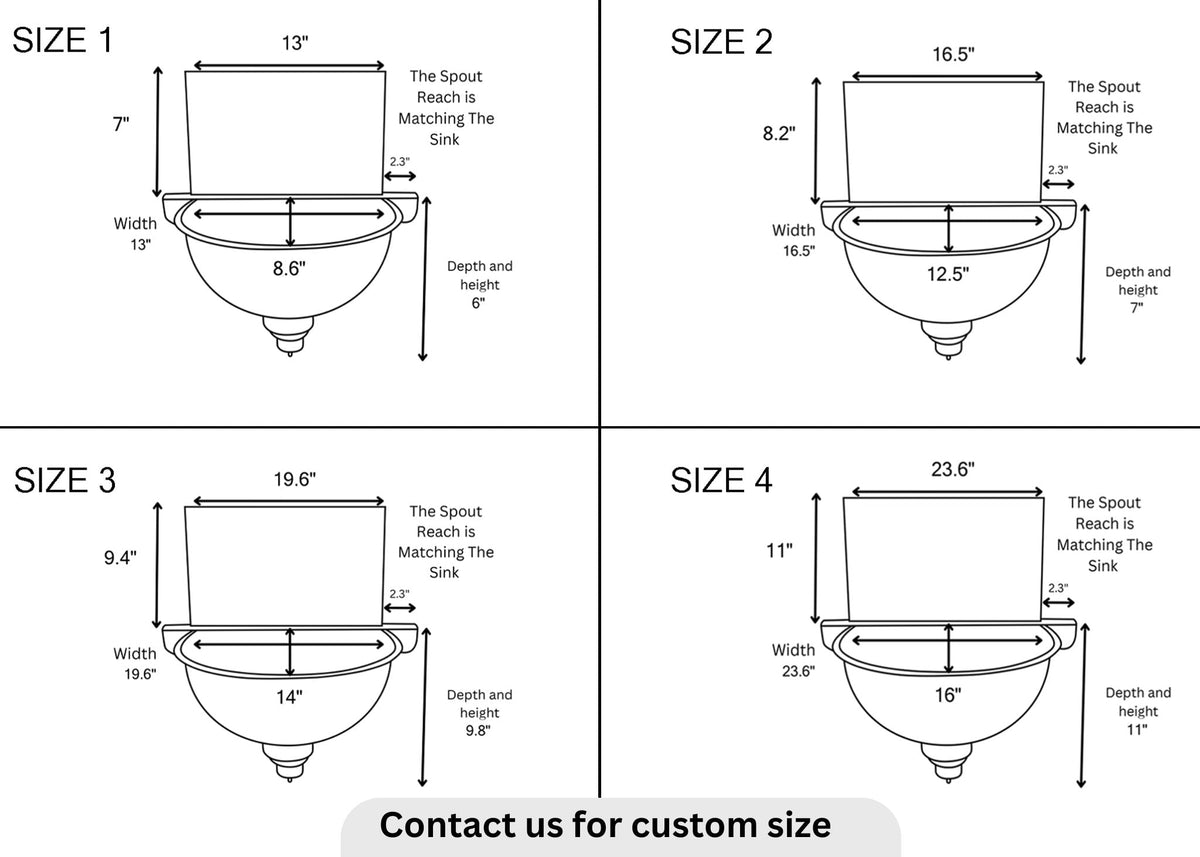 Size and dimension guide for the copper wall-mounted bathroom sink