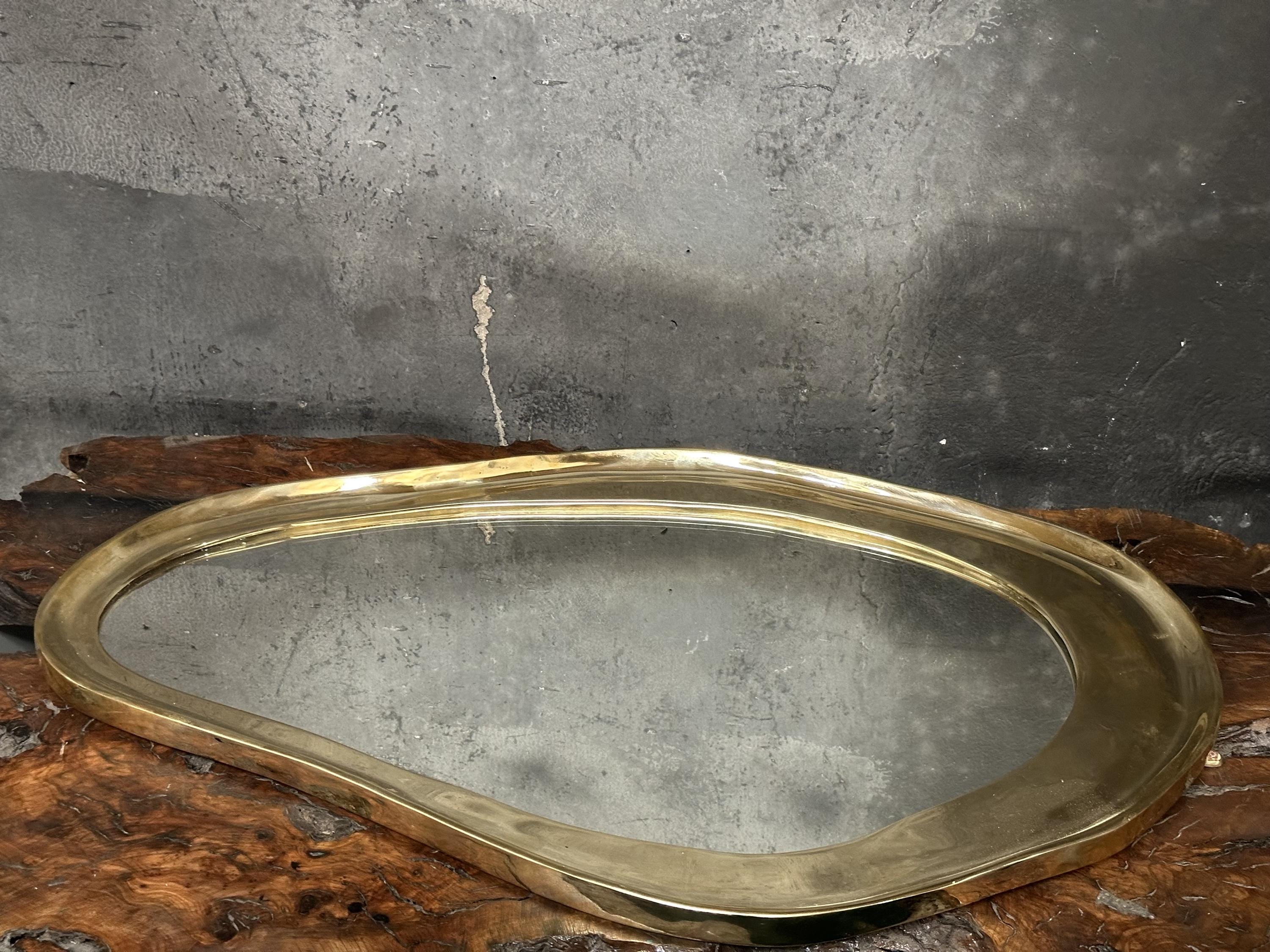 Brass Curved Bathroom Mirror, Organic Unlacquered Style