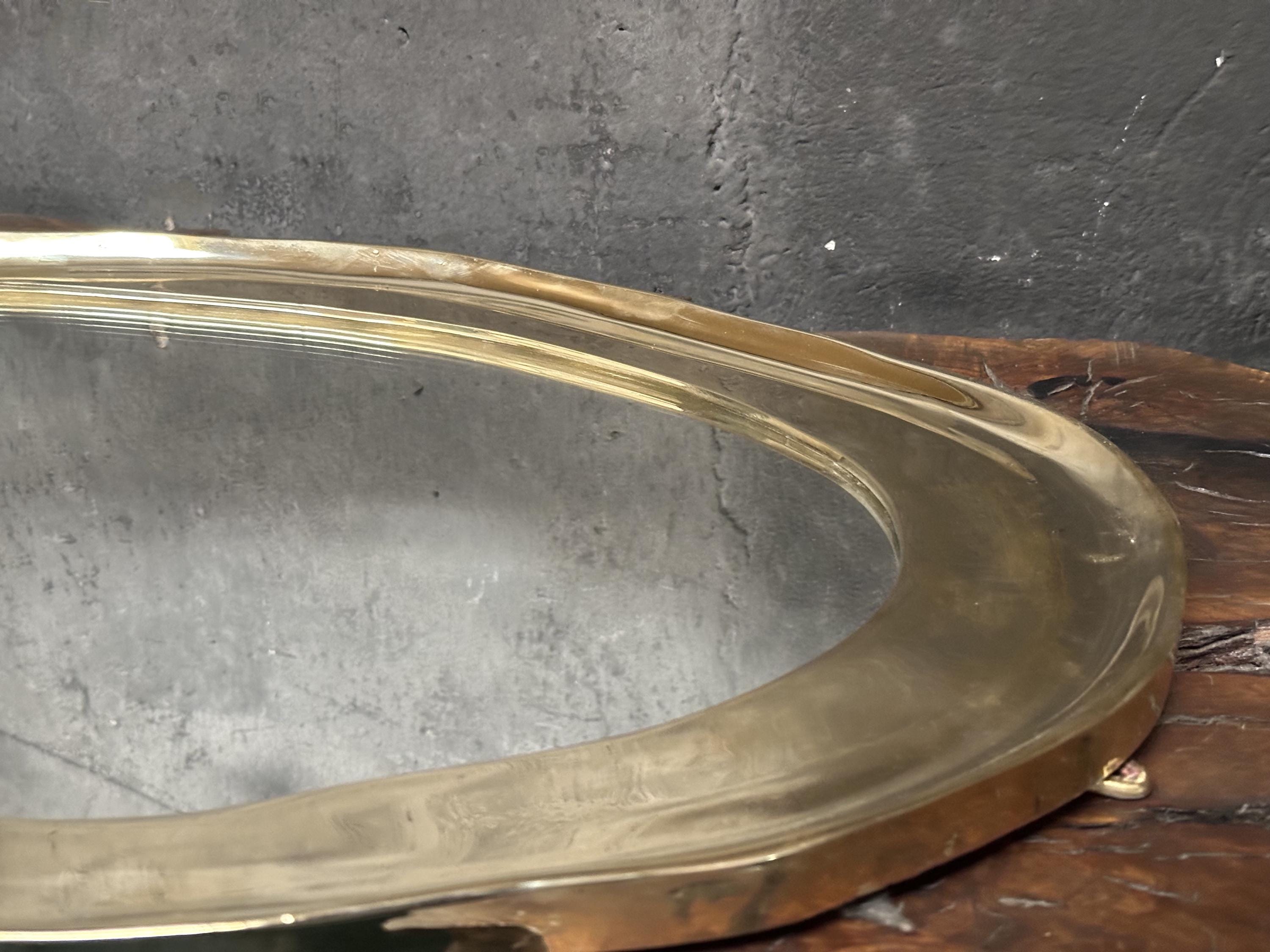 Brass Curved Bathroom Mirror, Organic Unlacquered Style