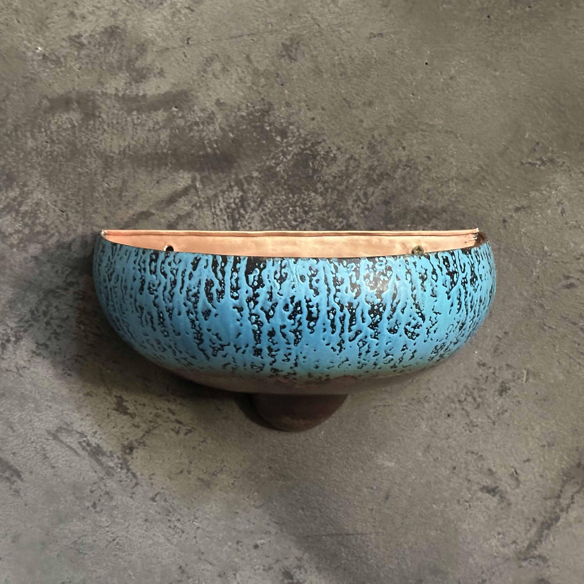 Blue patina half-moon copper wall sconce