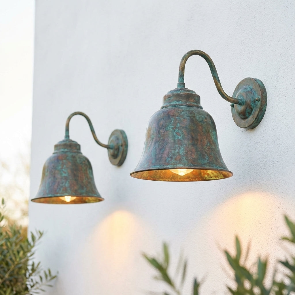 Verdigris Copper Gooseneck Wall Sconce – Rustic Outdoor Barn Light