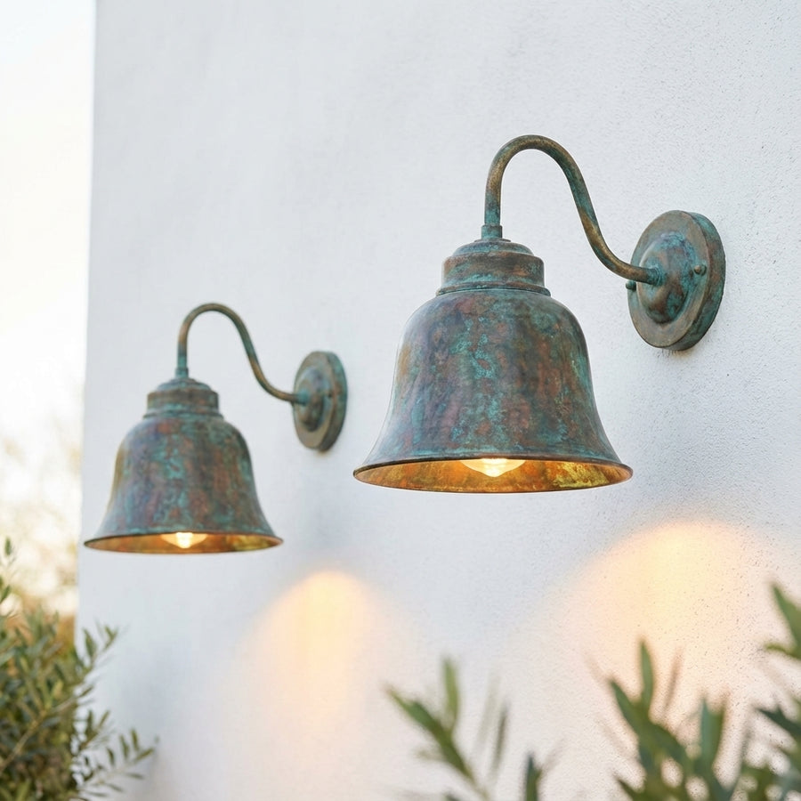 Verdigris Copper Gooseneck Wall Sconce – Green Patina Barn Light