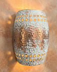 Hammered Copper Wall Sconce – White Patina Square Cutout Shade